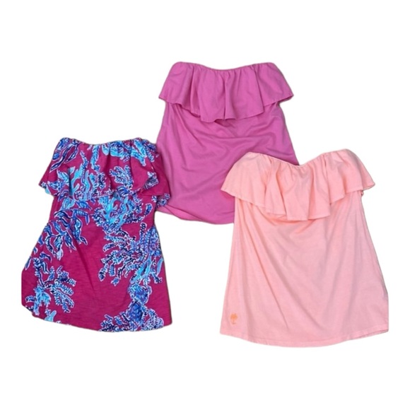 Lilly Pulitzer Tops - Lilly Pulitzer Strapless Ruffled Wiley Tube Top - Pink | Peach | Navy - Size XS